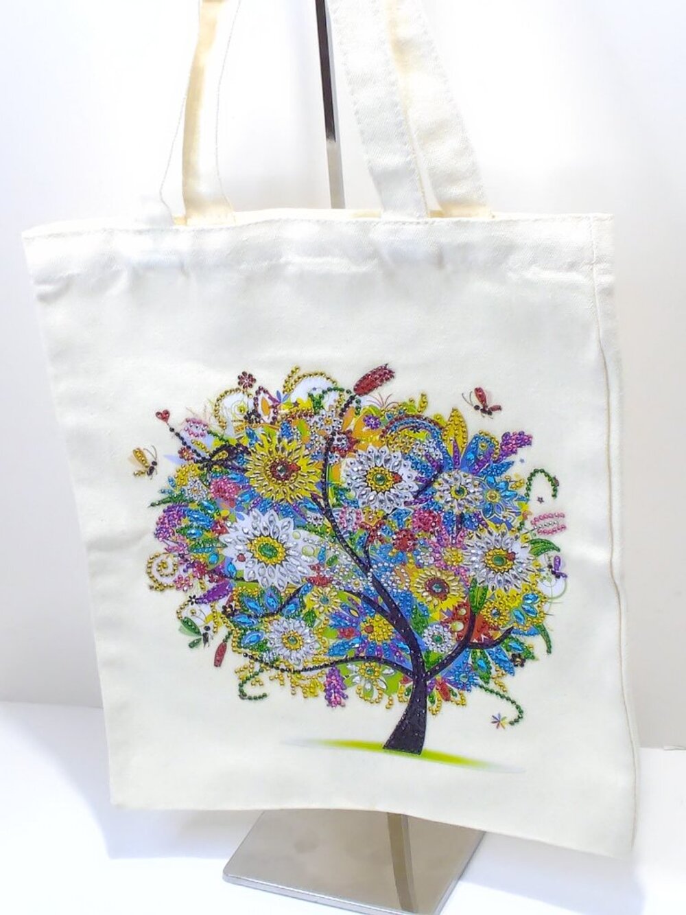 Unbranded Decorative Canvas Tote Bag with Multicolor Rhinestones
